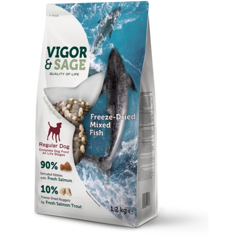 Vigor&Sage Hondenvoer Droog Adult Regular Freeze-Dried Mixed Fish 1,2 kg