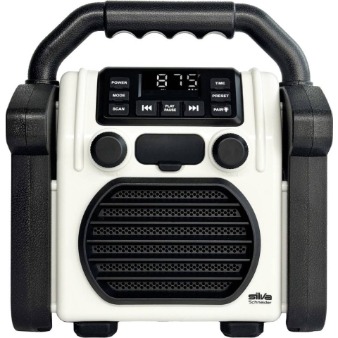 Silva Schneider BR 230 BT offwhite Bouwradio FM USB, Bluetooth Wekfunctie, Acculaadfunctie, Oplaadbaar, Spatwaterbestendig Wit