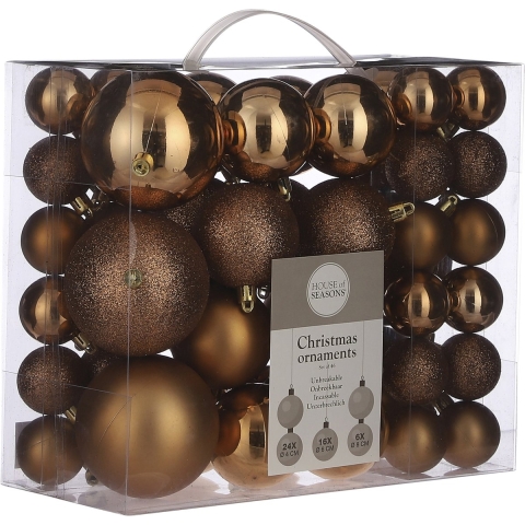 46x stuks kunststof kerstballen koper bruin 4, 6 en 8 cm -