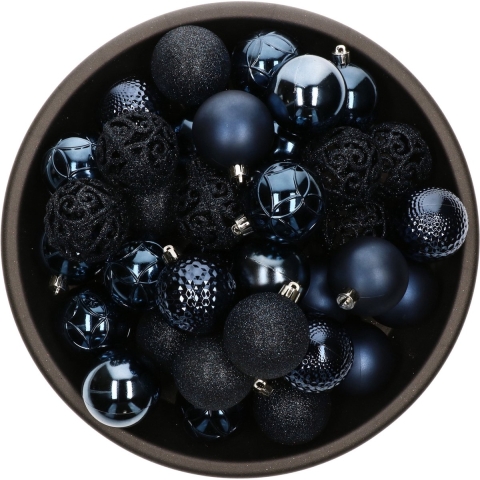 Bellatio Decorations kerstballen - 37x st - donkerblauw - 6 cm - kunststof -