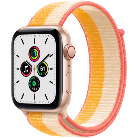 Apple Watch Se Cellular 44 Mm Goud Aluminium / Mais/wit Geweven Sportbandje