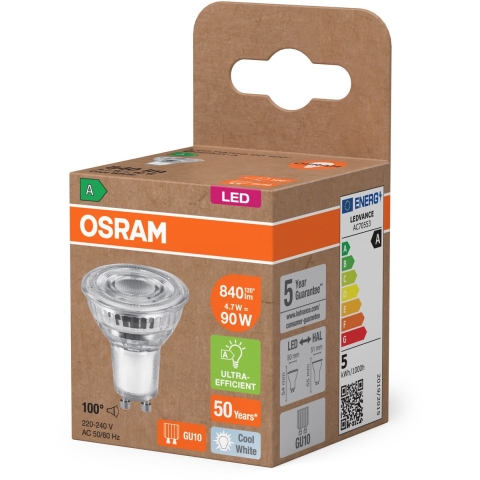 OSRAM HOMELIGHTING 4099854267864 LED-reflectorlamp-lamp Energielabel A (A - G) GU10 Reflector 4.7 W = 90 W Neutraalwit (Ø x h) 50 mm x 50 mm 1 stuk(s)