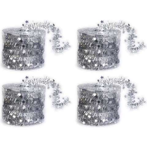 4x Dunne zilveren folie kerstslingers 3,5 x 700 cm -