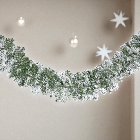 Dennenslinger guirlande - groen met sneeuw - kunststof - 270 cm -