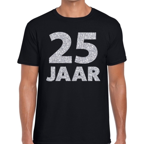 25 jaar zilver glitter verjaardag/jubilieum shirt zwart heren 2XL -