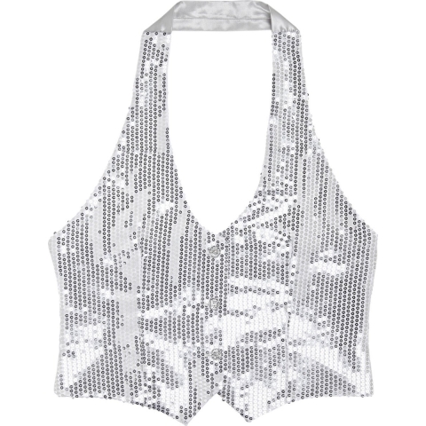 Zilveren gilet met pailletten voor dames M/L -