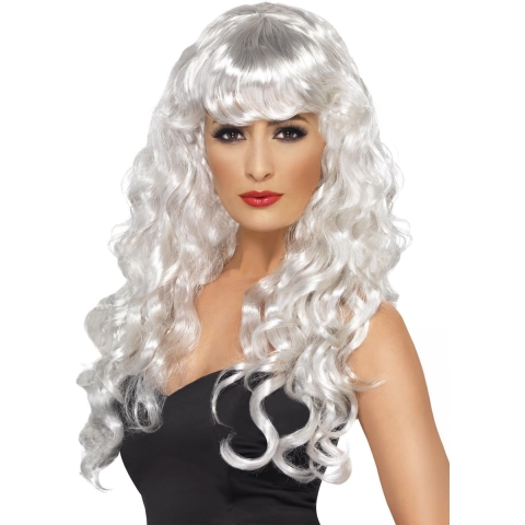 Carnaval verkleed dames pruik - krullen wit - lang haar - heksenpruik -