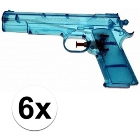 6x Blauw speelgoed waterpistolen 20 cm -