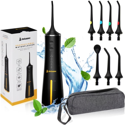 Bolusso Waterflosser - Draadloos - 7 Opzetstukken - Reistas - E-book - Volledig instelbaar