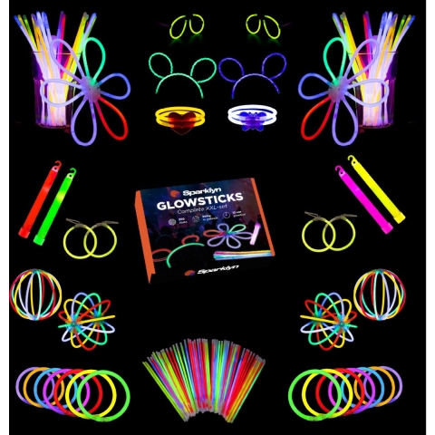 Sparklyn XXL Glow in the Dark Stick Set - 328 st Glowsticks met accessoires - 8 kleuren (328 stuks)