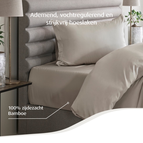 Home by TEMPUR® - Topper Hoeslaken - Zijdezacht Bamboe - 180 x 200 x 9 cm - Kleur Nature