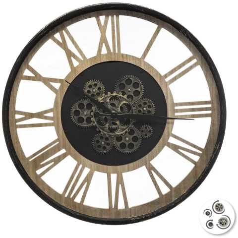 Wandklok/muur klok - Roman Vintage Metal - Dia 57 cm - kunststof/glas - zwart -