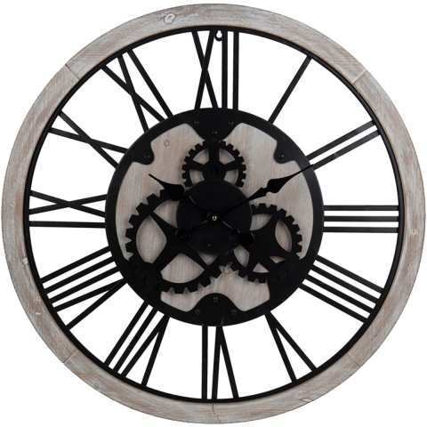 Ostaria Wandklok/muur klok - D79 cm - MDF/metaal - naturel - keuken/kamer -