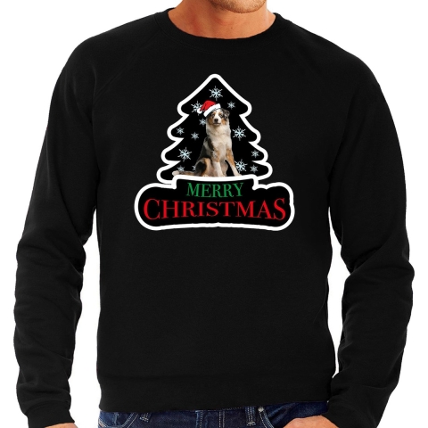 Dieren kersttrui australische herder zwart heren - Foute honden kerstsweater XL -