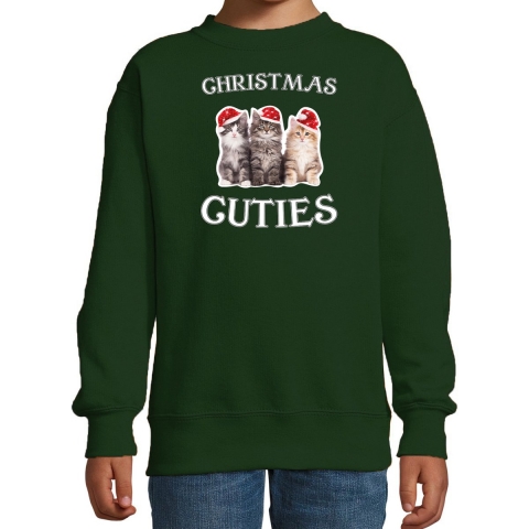 Kitten Kerst sweater / outfit Christmas cuties groen voor kinderen 14-15 jaar (170/176) -