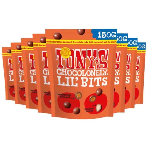 8x Tony's Chocolonely Lil'Bits Melk Karamel Zeezout&Cookie Mix 40 gr