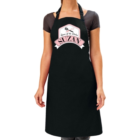 Naam cadeau Suzan - Queen of the kitchen schort zwart - keukenschort cadeau -