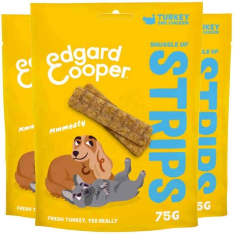 3x Edgard&Cooper Adult Strips Kalkoen - Kip 75 gr
