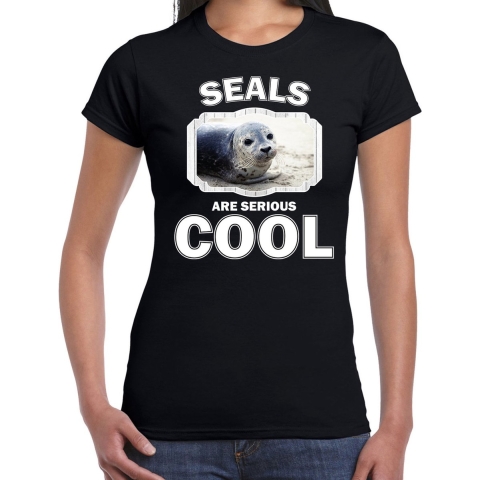 Dieren grijze zeehond t-shirt zwart dames - seals are cool shirt 2XL -