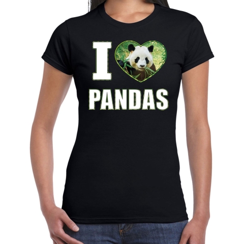 I love pandas t-shirt met dieren foto van een panda zwart voor dames S -
