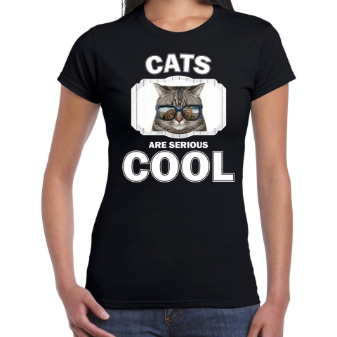 Dieren coole poes t-shirt zwart dames - cats are cool shirt 2XL -