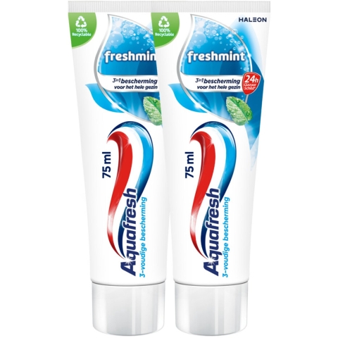 6x Aquafresh Tandpasta Freshmint 3in1 Gezonde Tanden 2 x 75 ml