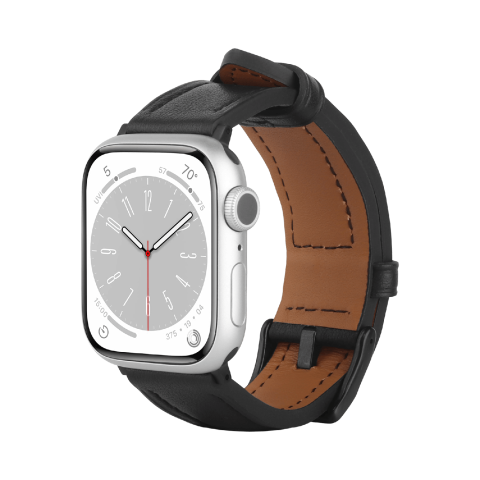 Just In Case Timeless Leather Strap Apple Watch 45-49 Mm Horlogebandje Zwart