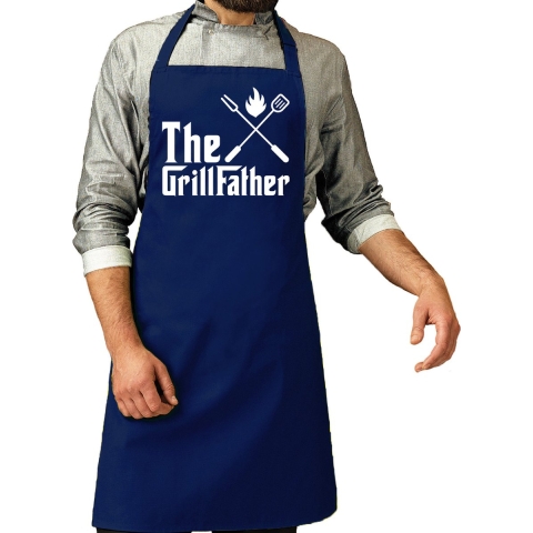 Vaderdag cadeau schort - The Grillfather - barbecue/bbq - navy blauw - voor heren -