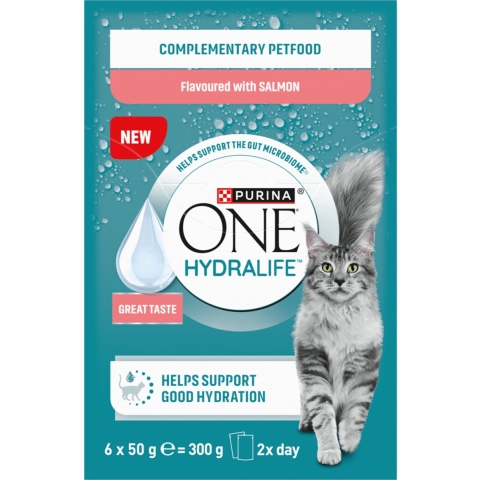 4x Purina ONE Kattenvoer Nat Hydralife Adult Pouch Zalm 6 x 50 gr