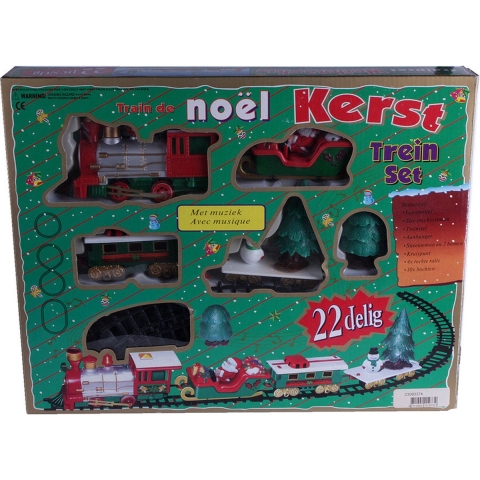 Kersttrein set rijdende decoratie trein met muziek en licht 22-delig -