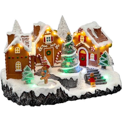Kerstdorp kerst tafereel - peperkoek dorp - met led verlichting - 23 cm -