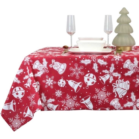 Kerst tafelkleed/tafellaken rood met kerstprint 150 x 200 cm -