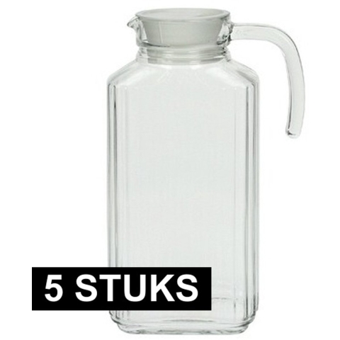 5x Glazen schenkkan met handvat 1,7 L -