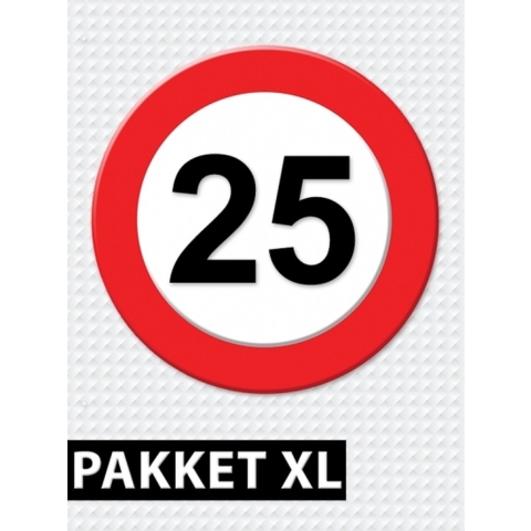 Verkeersbord 25 jaar feestartikelen pakket XL -