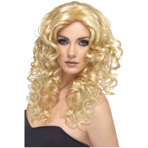 Glamour verkleed pruik - blonde krullen - damespruik - krullend haar - verkleedpruik -