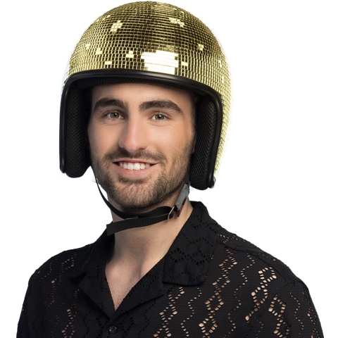 Carnaval verkleed Disco helm - spiegelbal - glitters - goud - foam - heren/dames -