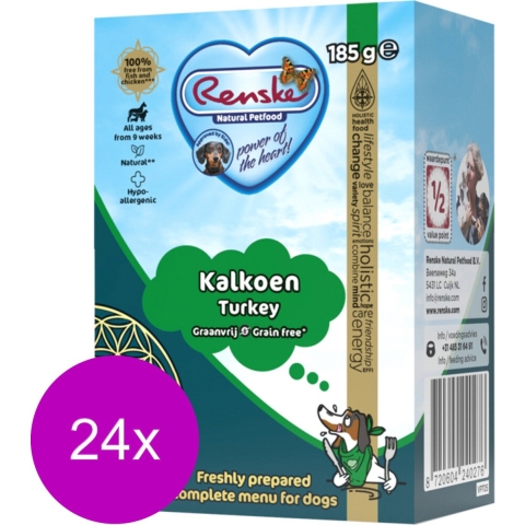 24x Renske Vers Graanvrij Tetra Hondenvoer Nat Kalkoen 185 gr