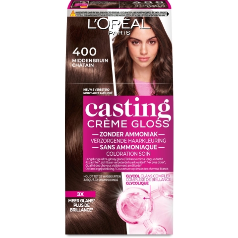 3x L'Oréal Casting Crème Gloss Semi-Permanente Haarkleuring 400 Middenbruin