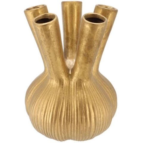 DK Design Bloemenvaas Aglio Straight - vaas voor tulpen - goud - 26 x 35 cm - toetervaas -