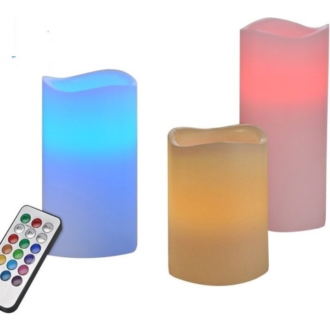 HI LED kaarsen - stompkaarsen - 3x stuks - color changing - met afstandsbediening -