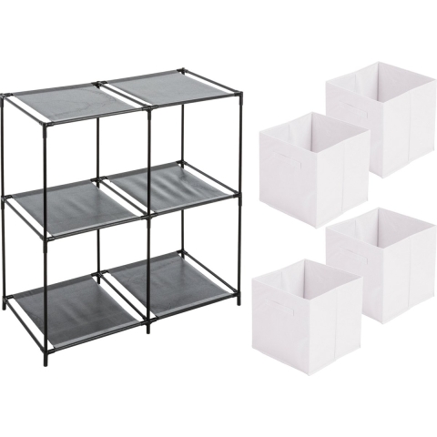 Kastmandjes/opberg mandjes - wit - 4x stuks van 29 Liter - In rekje van 67 x 68 cm -