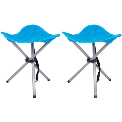 Urban Living bijzet krukje/stoeltje - 2x - Opvouwbaar - Camping/outdoor - D32 x H43 cm - Blauw -