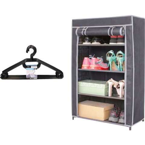 Mobiele kledingkast - 60 x 30 x 90 cm - incl. kledinghanger set 10x -