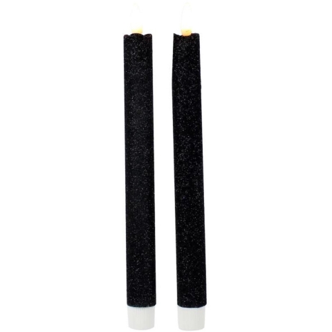 Magic Flame Dinerkaarsen - LED - 4x stuks - zwart - 25 cm - met glitters -