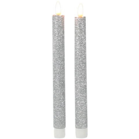 Magic Flame Dinerkaarsen - LED - 4x stuks - zilver - 25 cm - met glitters -