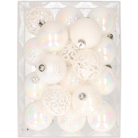 37x stuks kunststof kerstballen parelmoer wit 6 cm glans/mat/glitter mix -