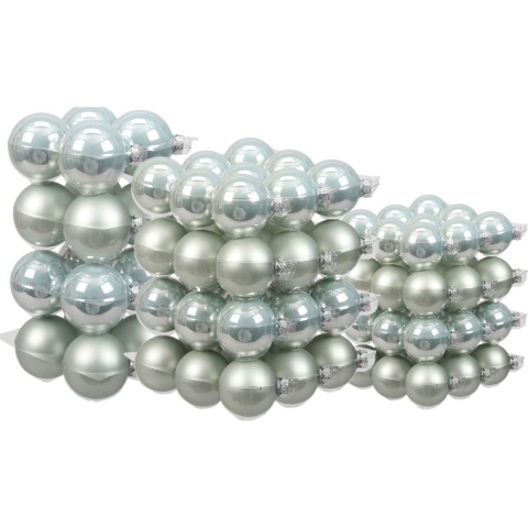 88x stuks glazen kerstballen mintgroen (oyster grey) 4, 6 en 8 cm mat/glans -