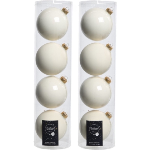 Decoris kerstballen - 8x st - wol wit - D10 cm - glas - kerstversiering -