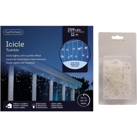 IJspegel verlichting koel wit buiten 259 lampjes met dakgoot haakjes -