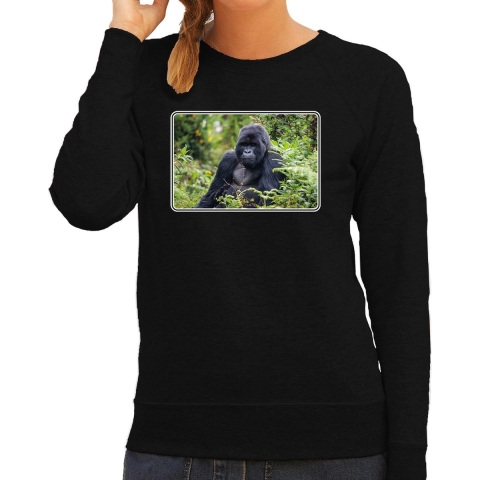 Dieren sweater / trui met Gorilla apen foto zwart voor dames XS -